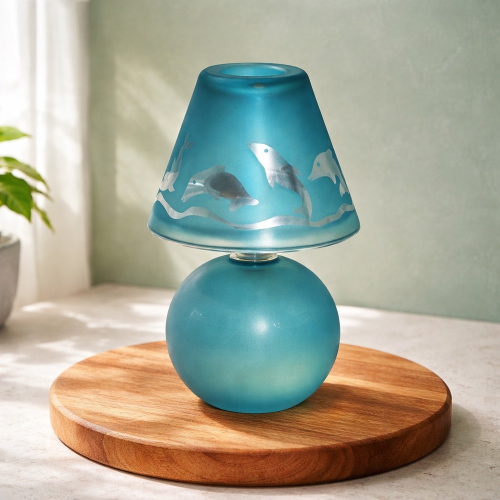 Dolphin Blue Glass Tea Light with Shade